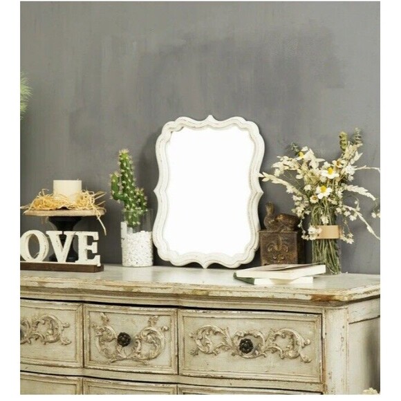 Rustic White Scalloped Wall Mirror 12" X 15", Mirror Wall Decor, Decorative Wall - Picture 3 of 9